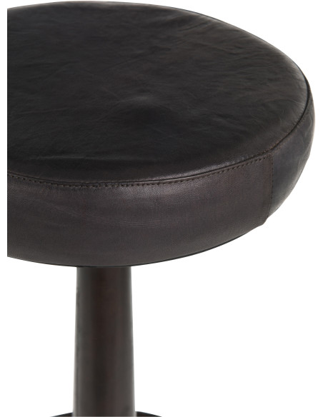 Tabouret de bar Bistro en Cuir véritable Noir Métal Noir - 3