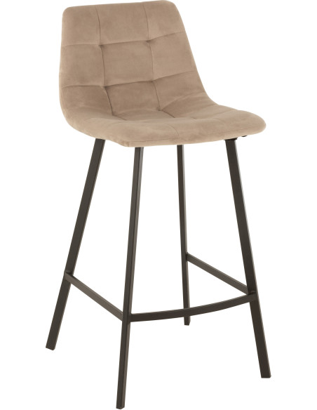 Tabouret de bar avec dossier Olivier en Tissu Beige Métal Noir - 1
