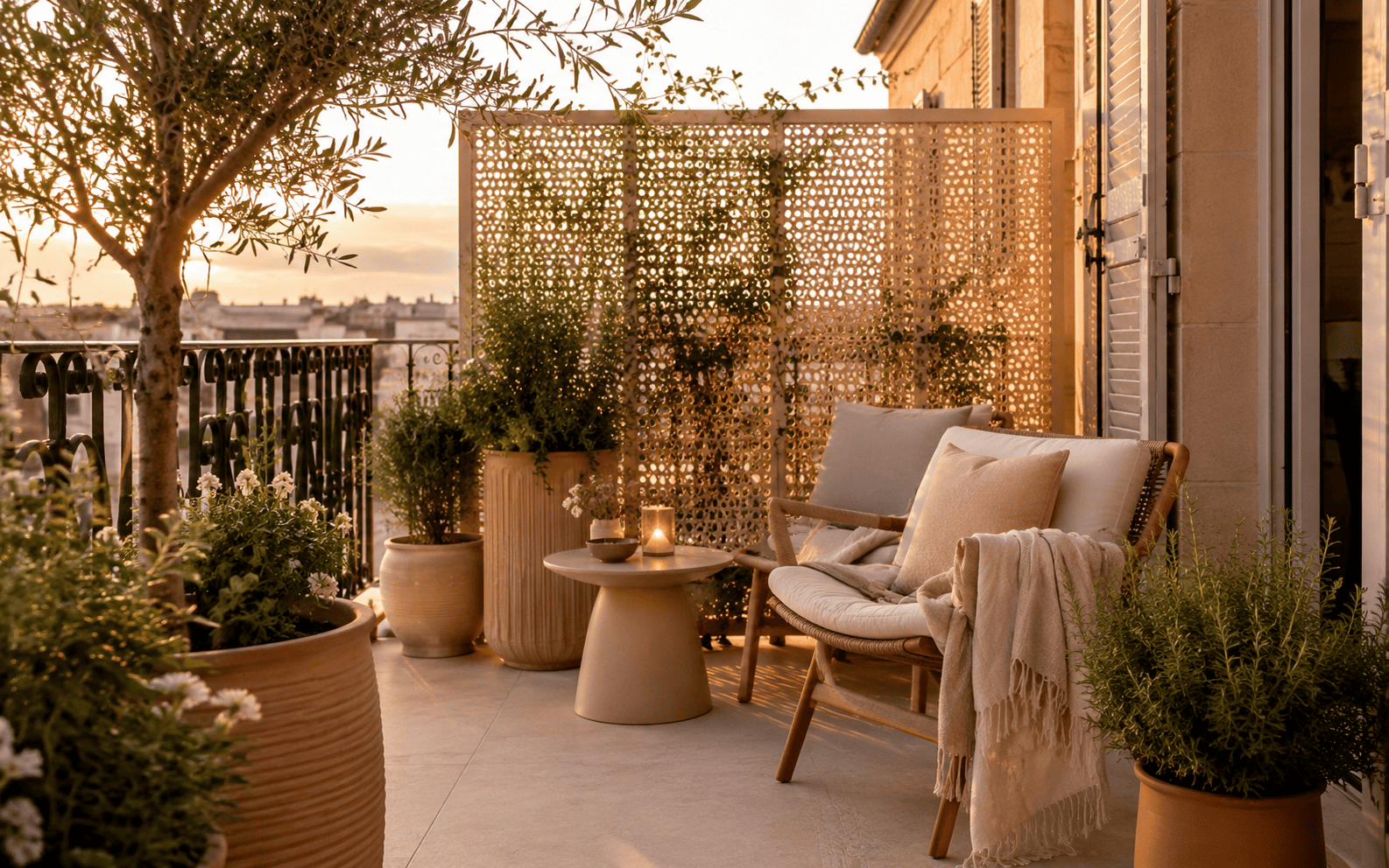 Guide balcon sans vis-à-vis pour créer de l’intimité avec plantes et lumière