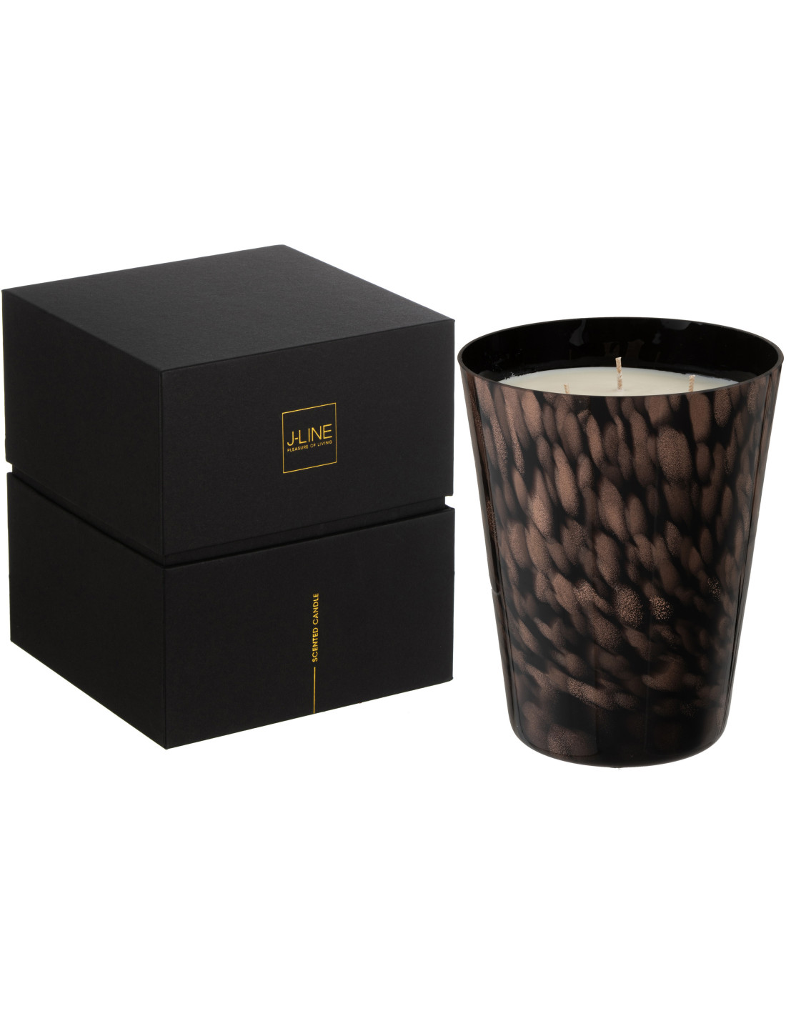 Bougie parfumée XXL Noa au bois de santal, 95 heures, avec photophore en verre noir et doré
