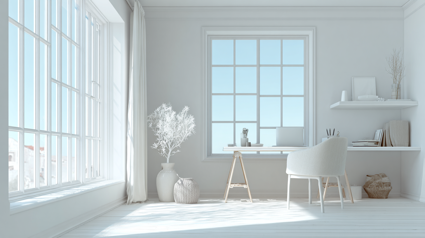 Bureau blanc pur épuré et lumineux