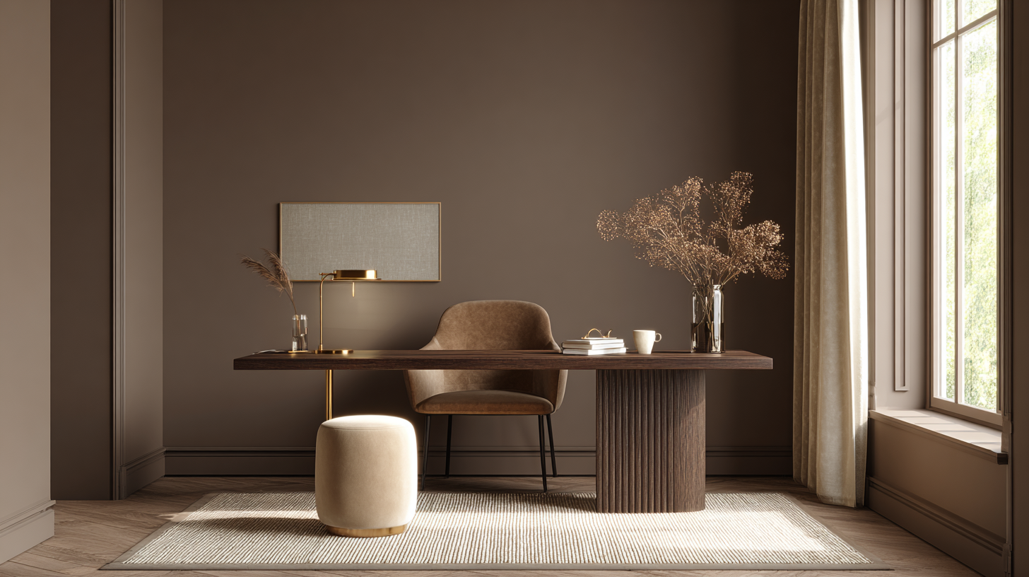 Bureau chocolat cosy avec velours et bois