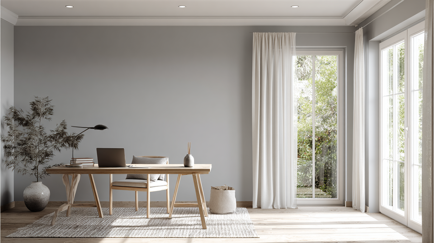 Bureau gris clair minimaliste et zen