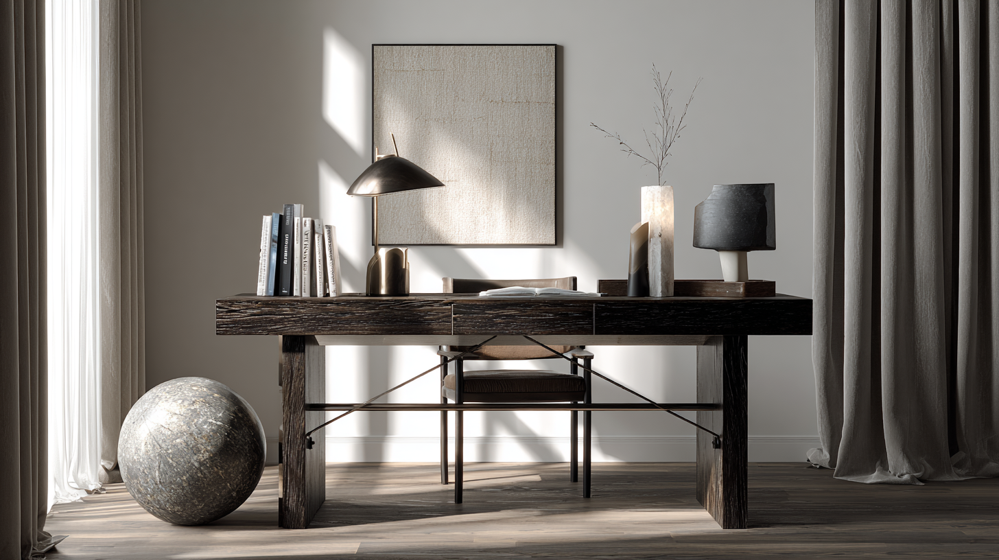 Bureau minimaliste moderne en bois sombre et métal