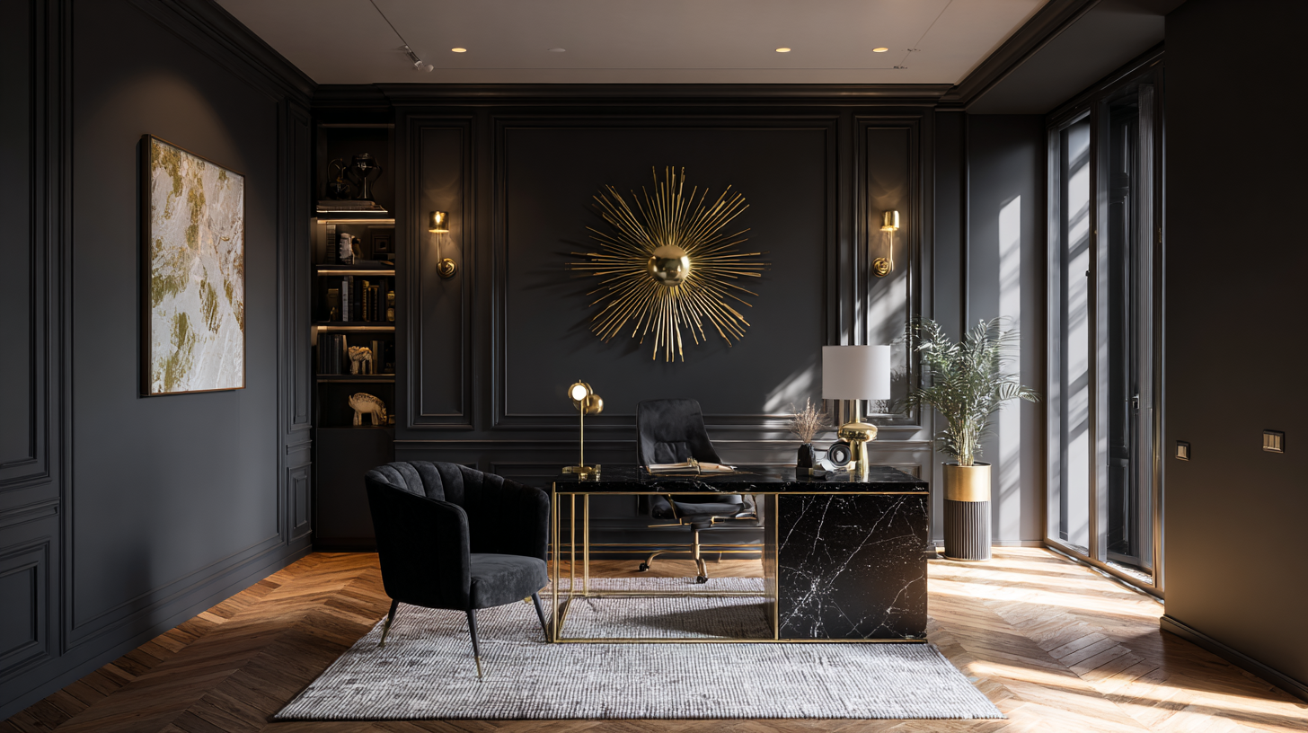Bureau noir et or art déco dramatique