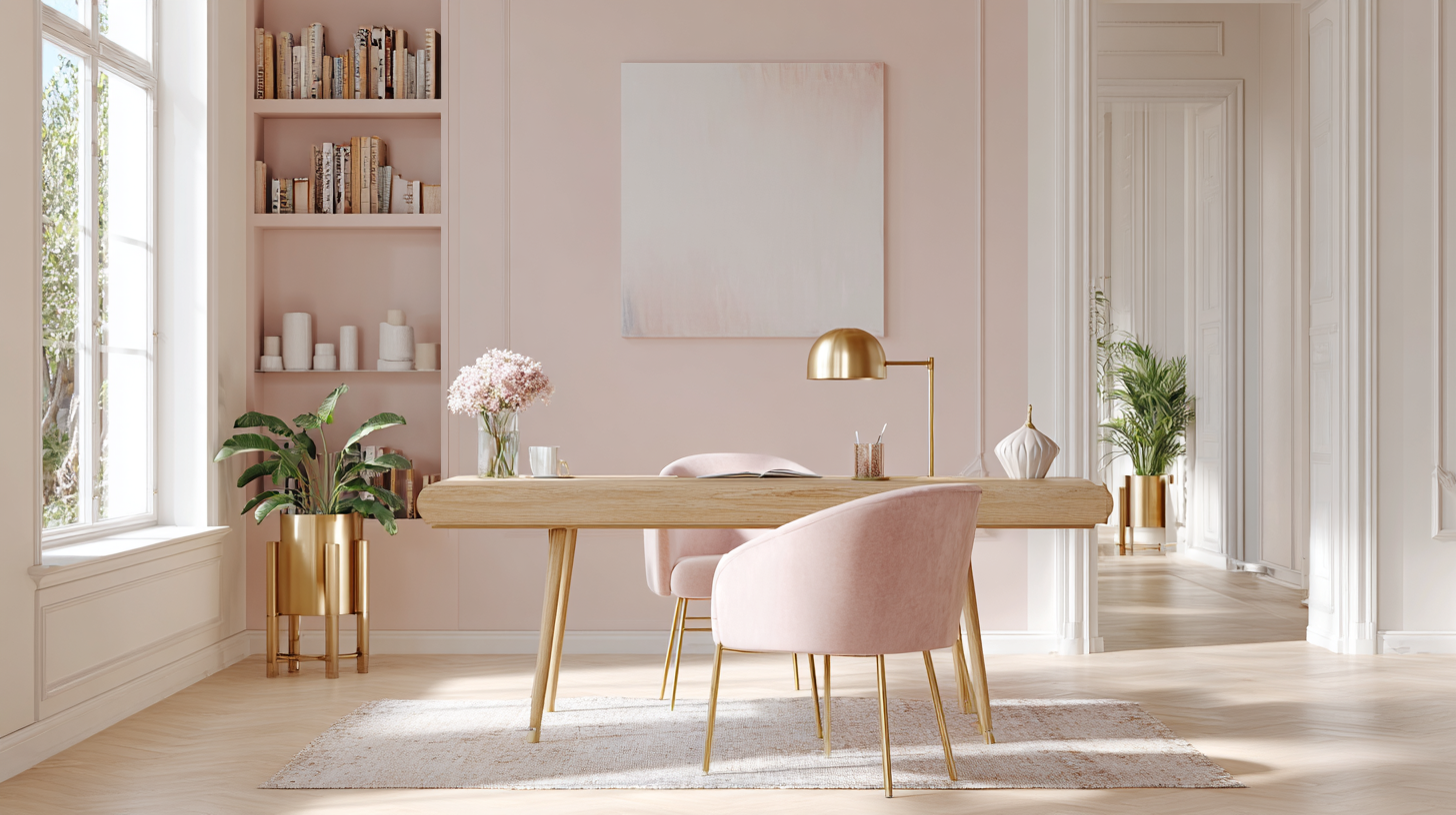 Bureau rose poudré doux et féminin