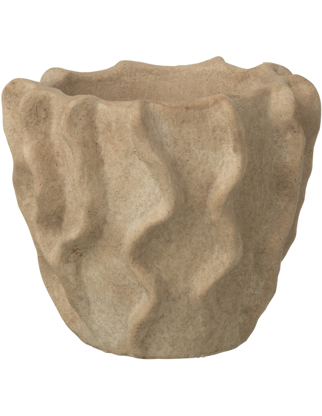 Cache-pot extérieur organique Rond D 17 cm Ciment Beige Motif vague Wavoni