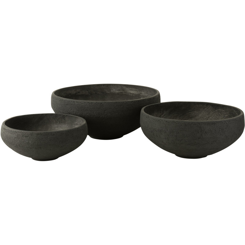 Cache-pot rond bas XL en argile noire Komakio, lot de 3, forme organique