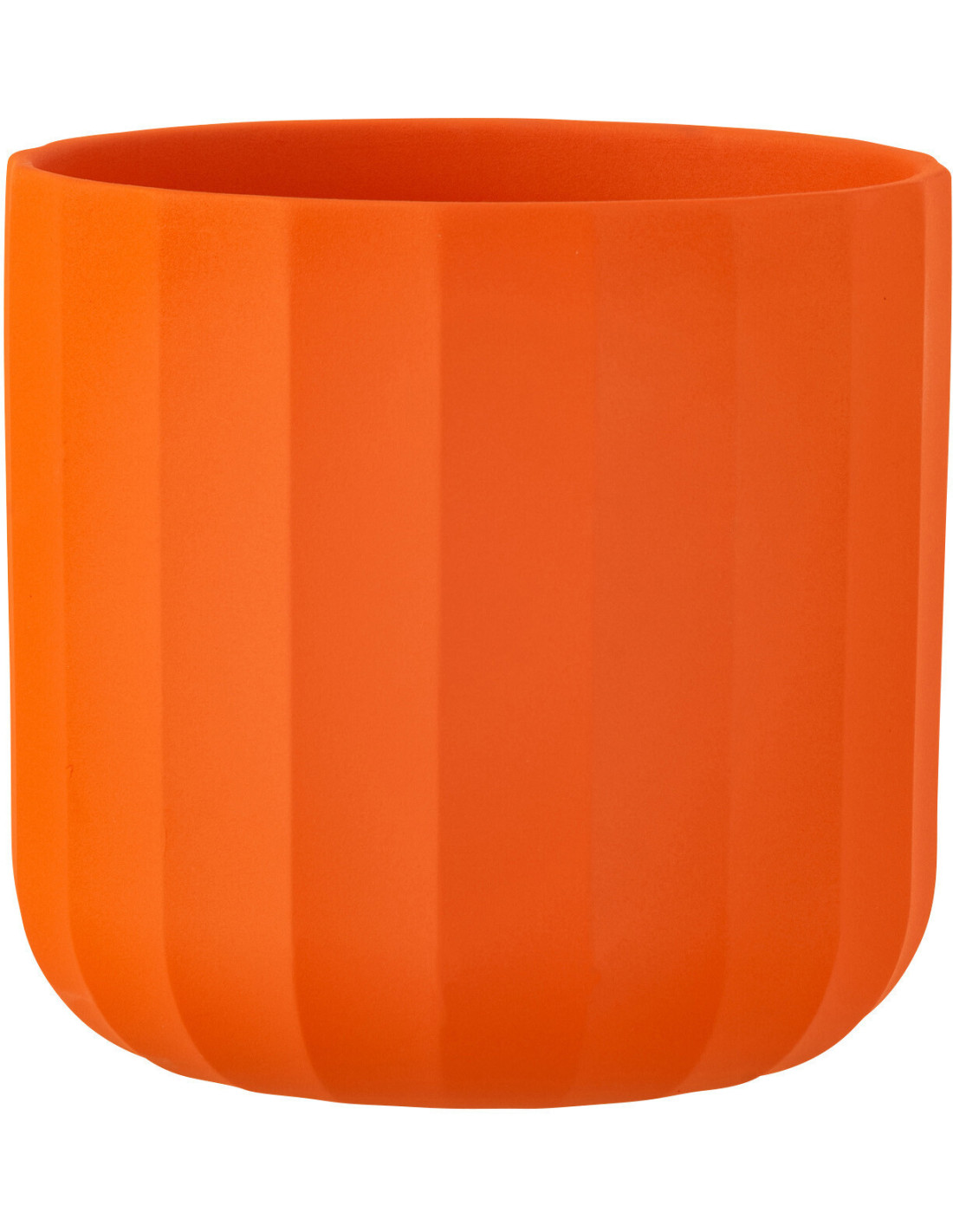Cache-pot rond en céramique orange motif stries Summer, diamètre 18 cm, couleur vitaminée