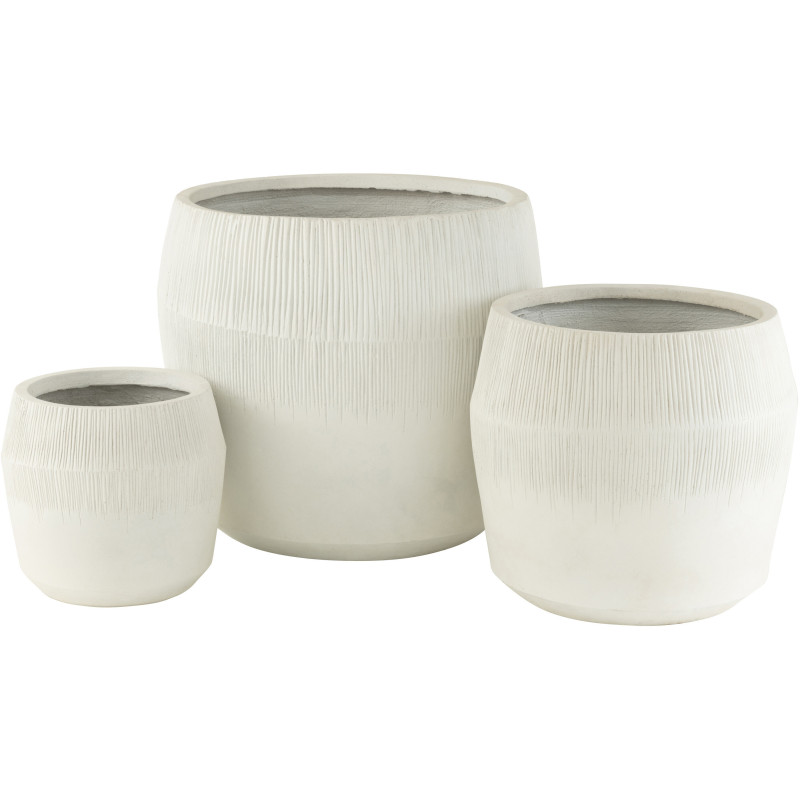 Cache-pot rond haut XL en argile blanche motif stries Komakio, lot de 3