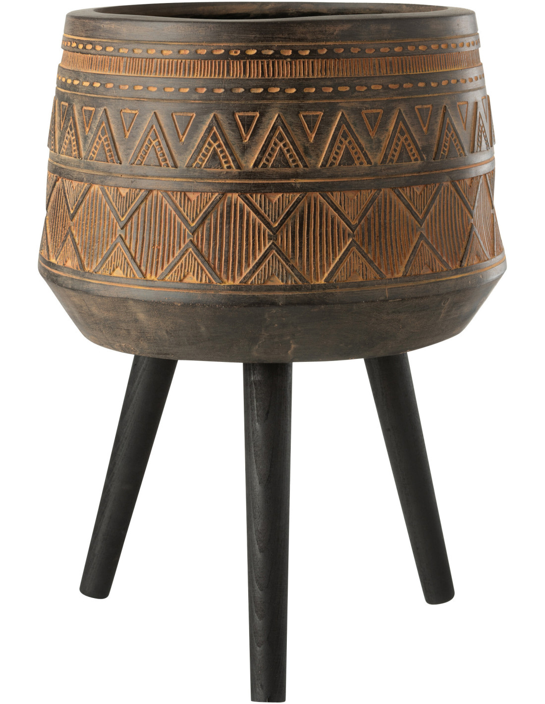 Cache-pot sur pied XL en magnésium marron Binu, diamètre 43 cm, motif ethnique