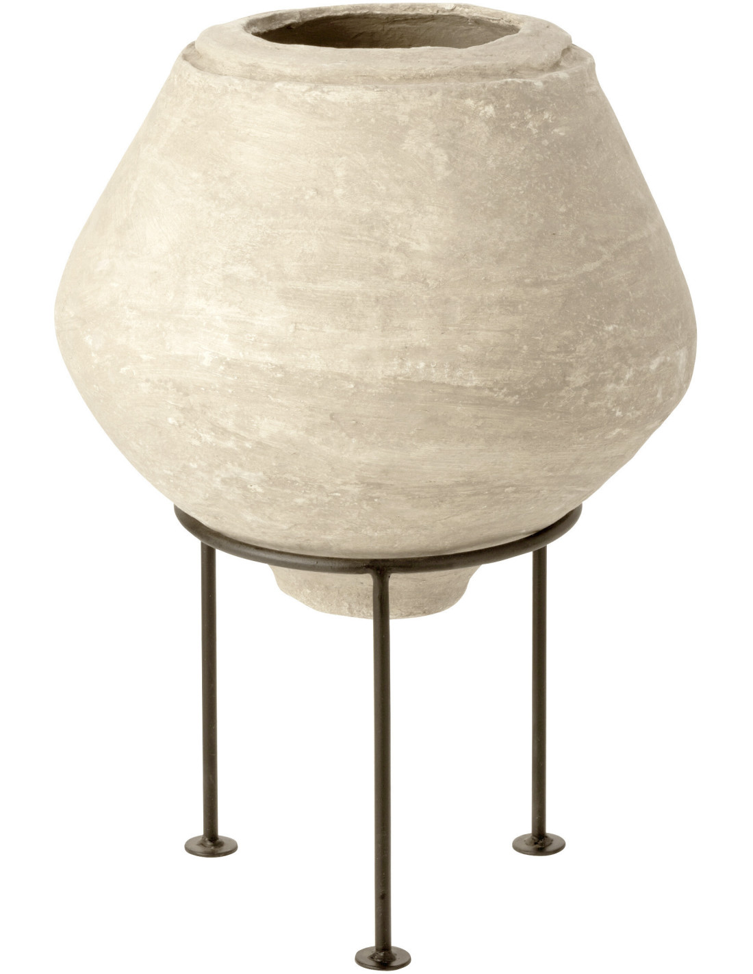 Cache-pot sur pied XL Chad en papier mâché blanc et métal noir, diamètre 50 cm