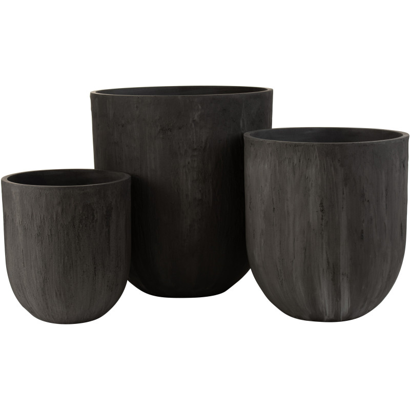 Cache-pot XL en céramique noir Ezra, lot de 3 tailles différentes