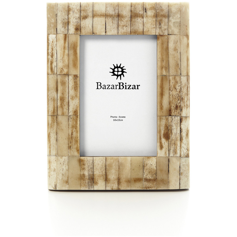 Cadre photo Amber Sands ethnique chic pour photo 10x15 cm en os de buffle beige — matière naturelle et chaleur printanière