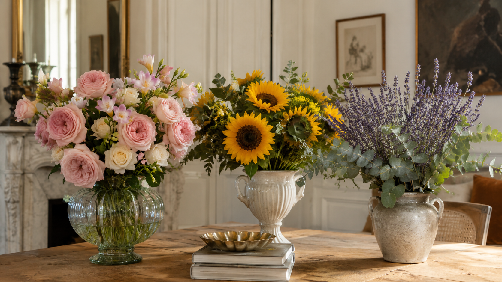 Composer un bouquet avec intention selon la signification des fleurs roses freesias tournesols et lavande