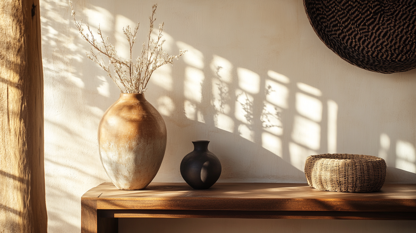 Objets artisanaux et motifs géométriques dans une décoration africaine moderne