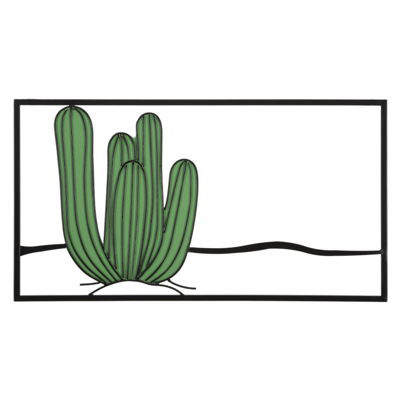 Déco murale moderne Zylor avec cactus du désert en métal vert et noir, 60x33 cm