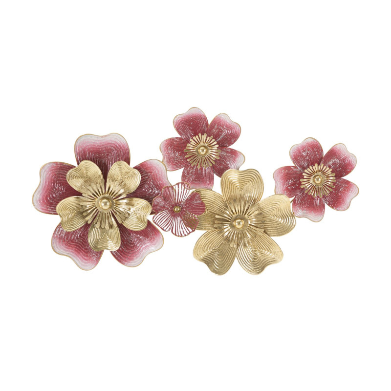 Décoration murale Malir en métal doré et rose foncé, motif fleurs, 91x50 cm