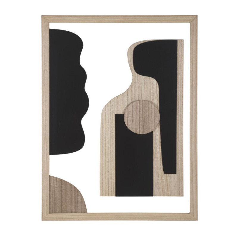Déco murale moderne Astry en bois naturel et métal noir, motifs abstraits, 60x80 cm