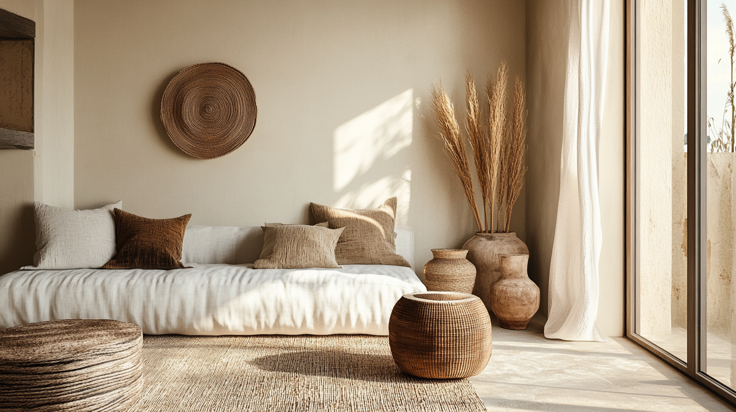 Exemple d'équilibre décoratif dans une décoration africaine sans surcharge