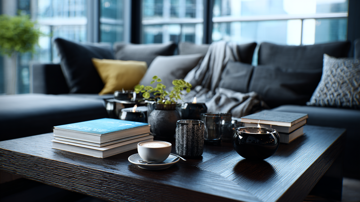 Exemple de décoration de table basse trop chargée puis composition mieux équilibrée