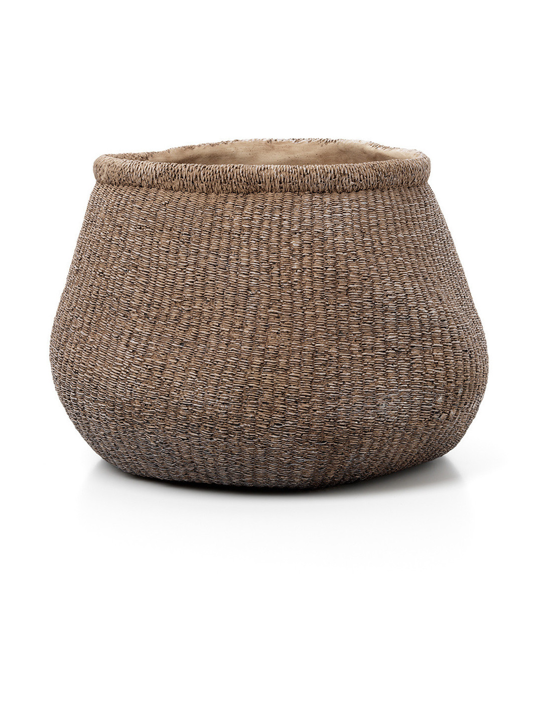 Grand cache-pot bohème chic Faux-Puff, diamètre 40 cm, ciment marron effet fibre tressée