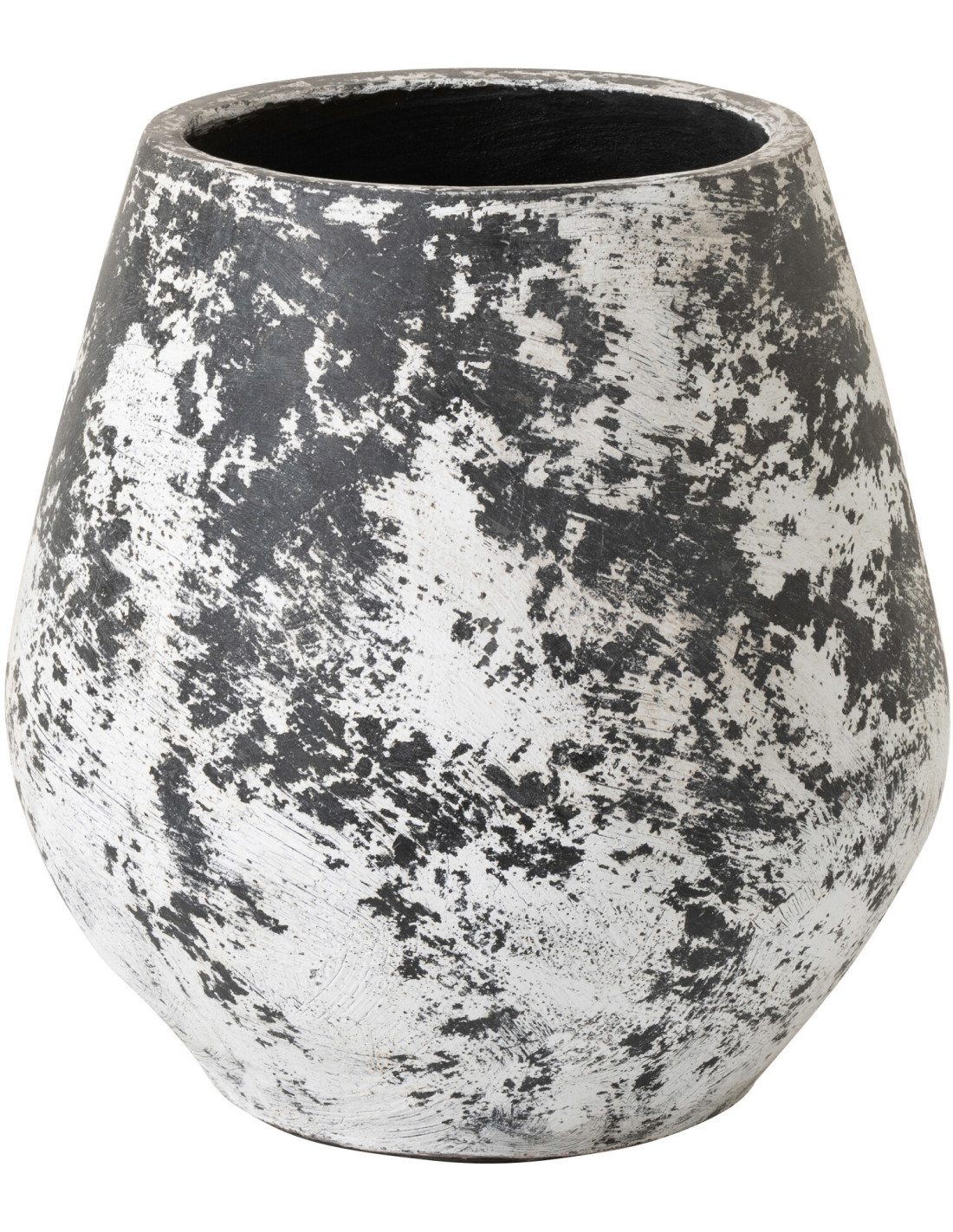 Grand Cache-pot ethnique moderne D 45 cm Terre cuite Noir Blanc Ruby