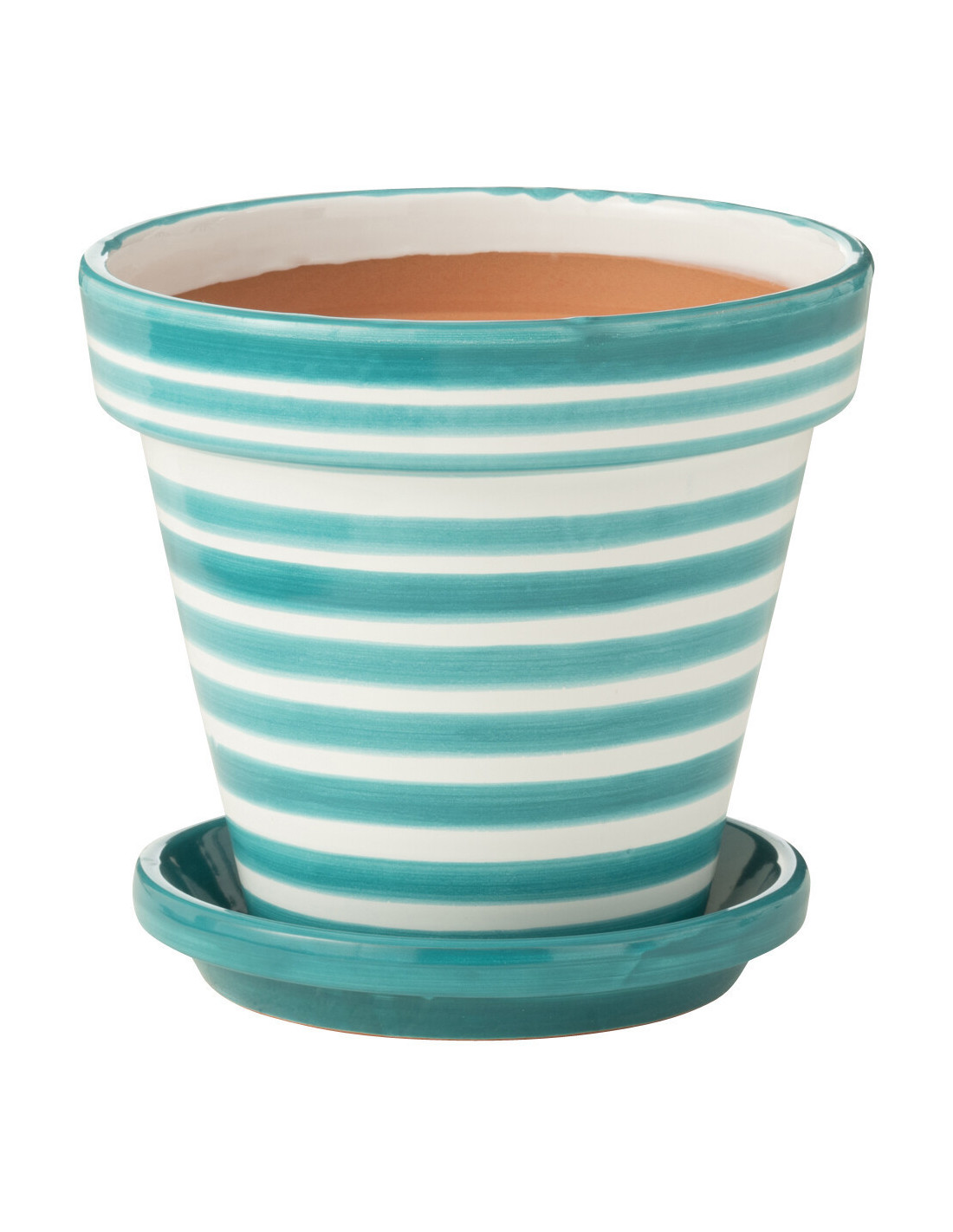 Grand cache-pot Granada en céramique bleu aqua et blanc, motif fleur, diamètre 27 cm