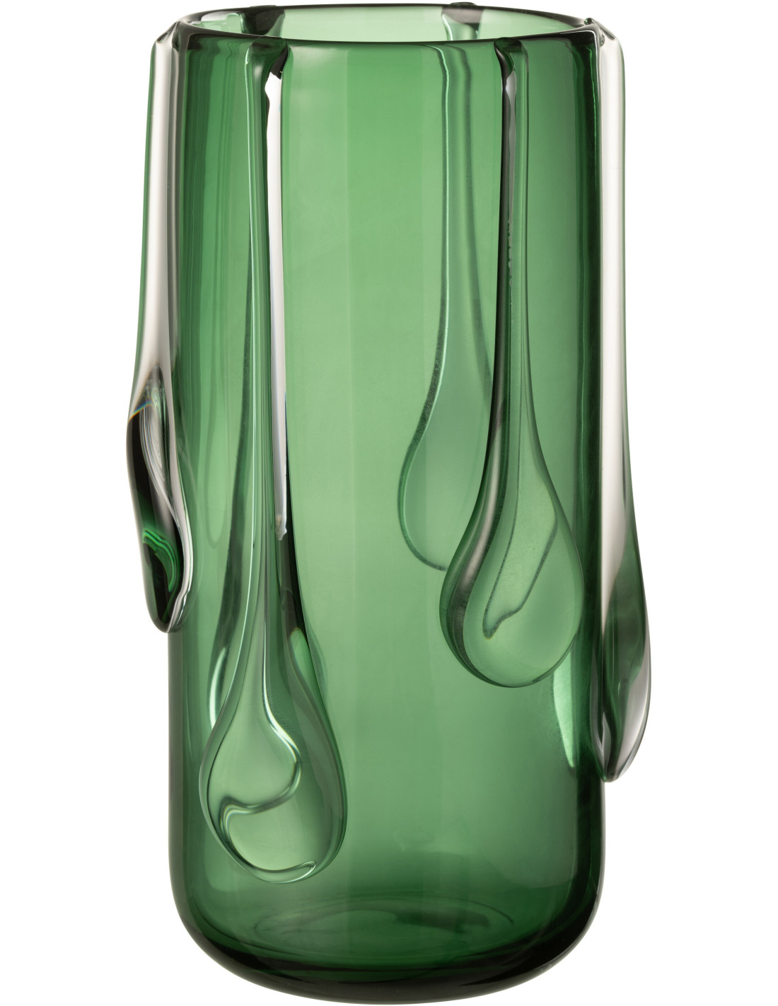 Grand vase moderne Drippy en verre vert, forme ronde, hauteur 33 cm