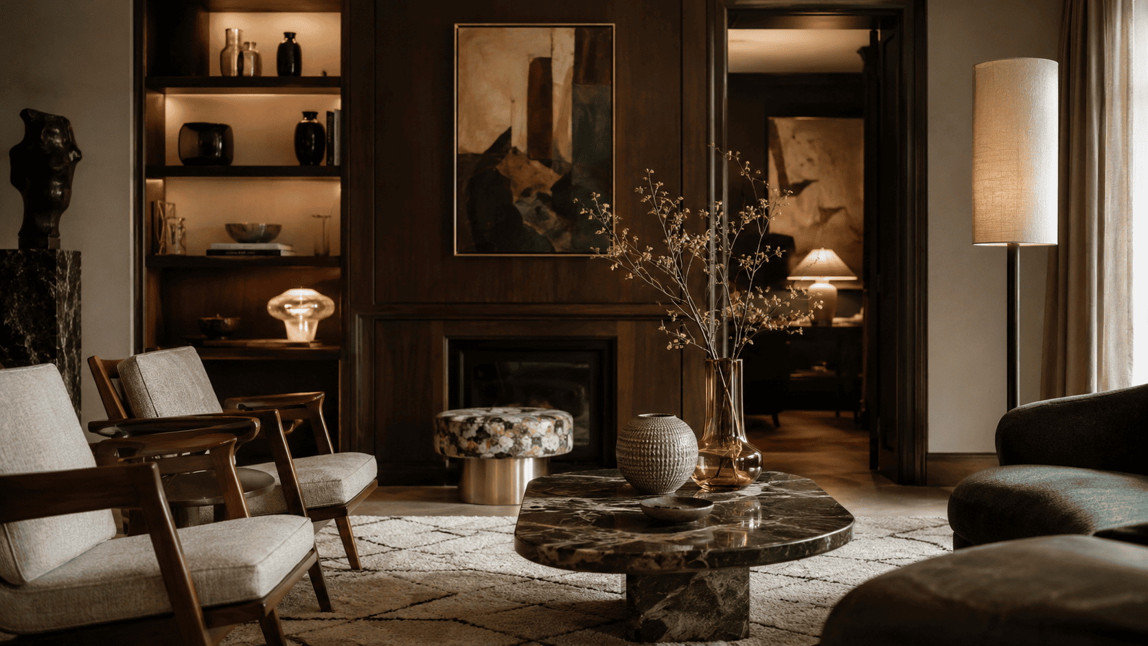 Intérieur contemporain chaleureux mêlant tendances rétro oubliées, matières actuelles et objets déco singuliers.
