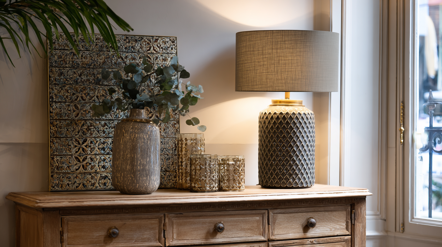 Lampe à poser décorative sur console dans un intérieur élégant et chaleureux