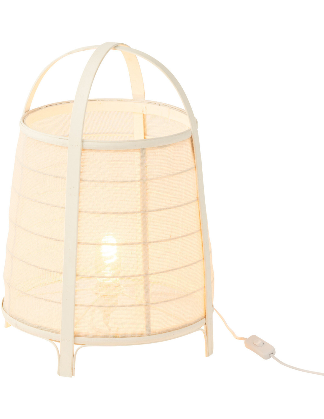 Lampe à poser japonaise Rya en coton et bambou blanc, hauteur 52 cm, lumière douce et tamisée