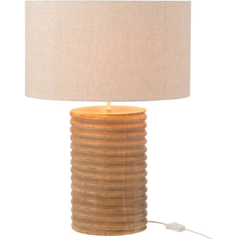 Lampe à poser originale filetée en bois d'ailanthus naturel, hauteur 70 cm, sur une enfilade