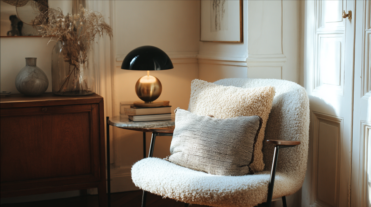 Installation sécurisée d'une lampe à poser avec ampoule LED sur une table stable