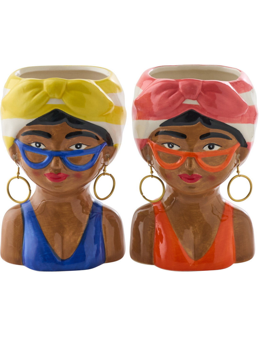 Lot de 2 Cache-pots Femmes Afro pop H 15 cm Céramique Multicolore Kala