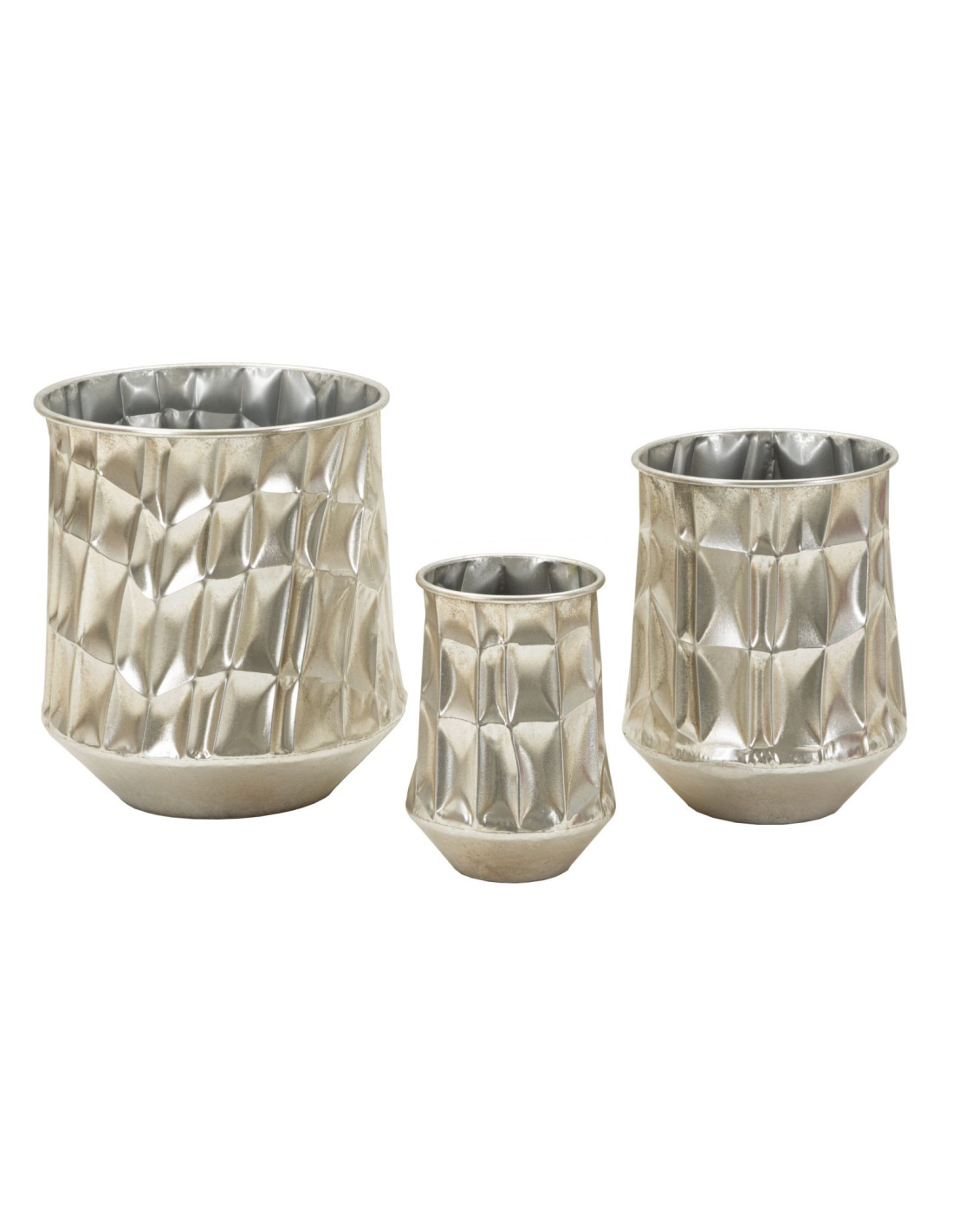 Lot de 3 Cache-pots design chic Métal Argenté Silver