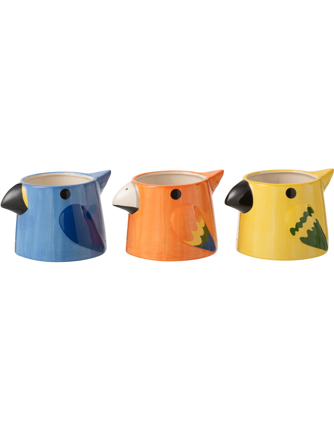 Lot de 3 Cache-pots originaux Perroquets D 15 cm Céramique Bleu Orange Jaune Paradoo