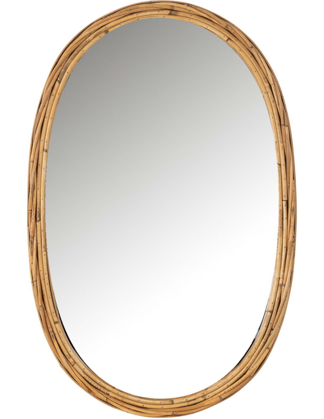 Miroir mural ovale Houda en rotin naturel tressé dans un intérieur bohème chaleureux
