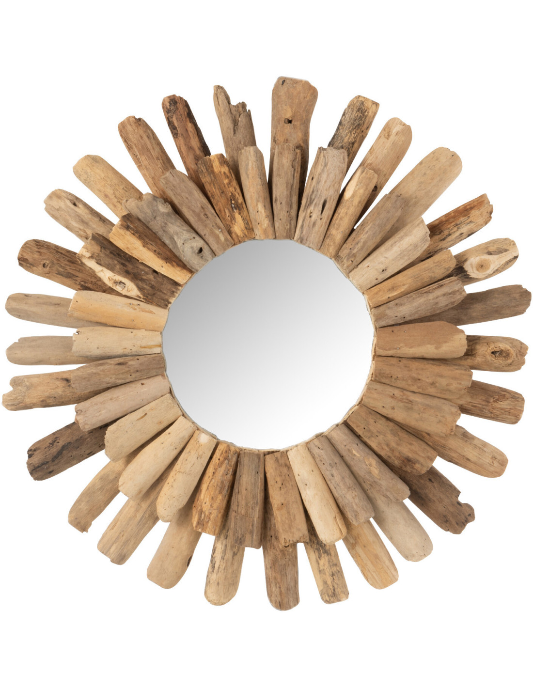 Miroir mural rond Drift en bois flotté naturel, cadre organique et brut, esprit bord de mer