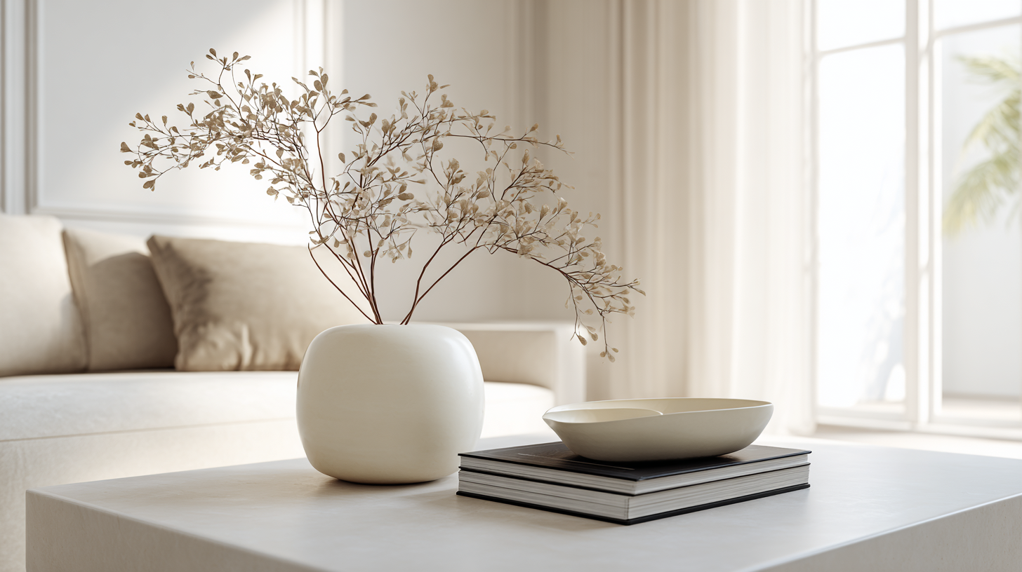 Objets déco pour table basse : vases, bougeoirs, livres, plateaux et sculptures