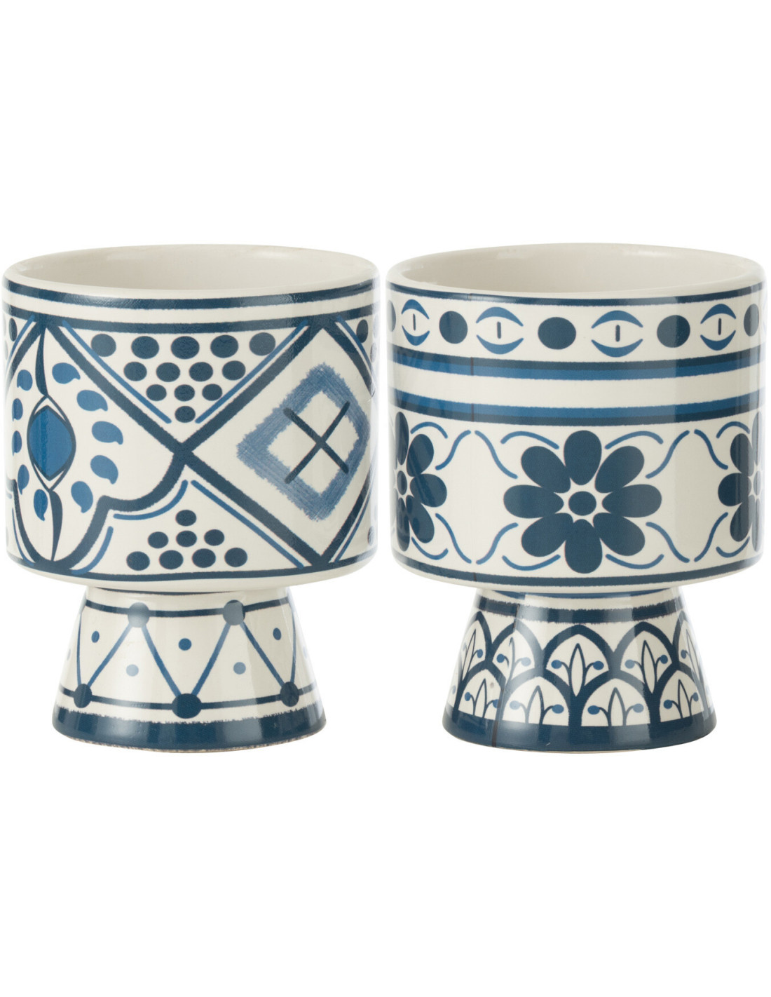 Petit Cache pot sur pied égéen Rond Diamètre 10 cm en Céramique Vert Blanc Mykonos (Lot de 2)