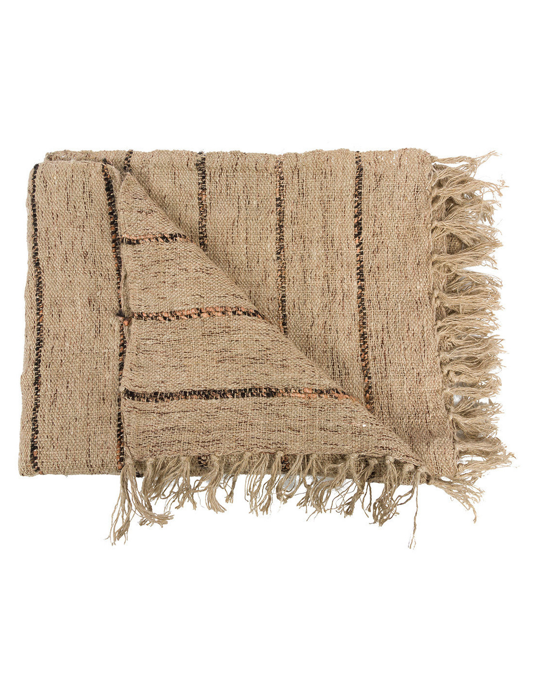 Plaid 130x170 en Coton Beige Noir Avec franges The S'il Vous Plaid