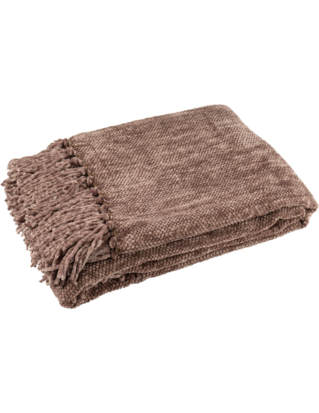 Plaid Caterpilli en chenille marron foncé avec pompons, 130x170 cm, doux et enveloppant