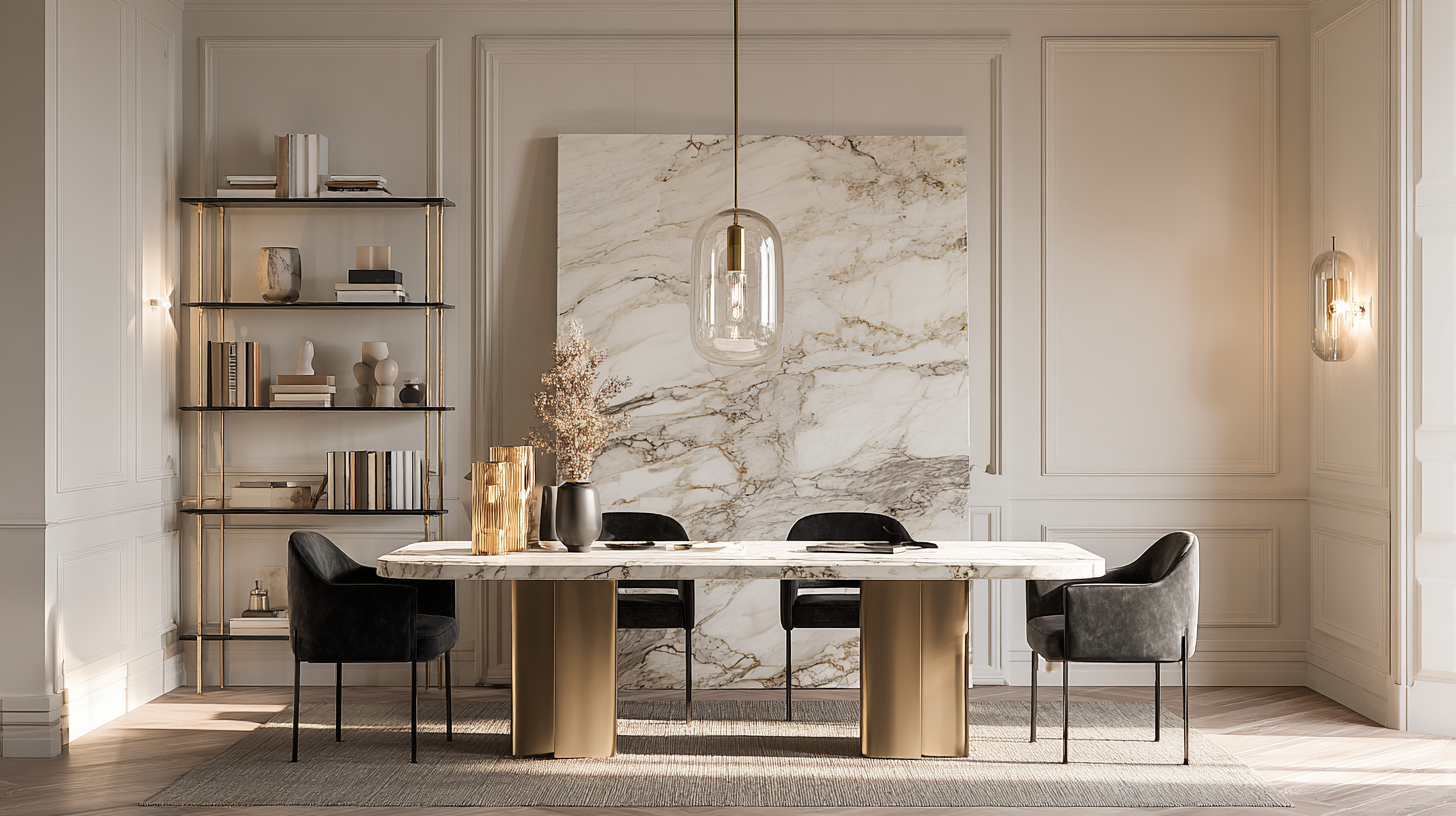 Salle à manger art déco élégante avec velours et laiton en 2026