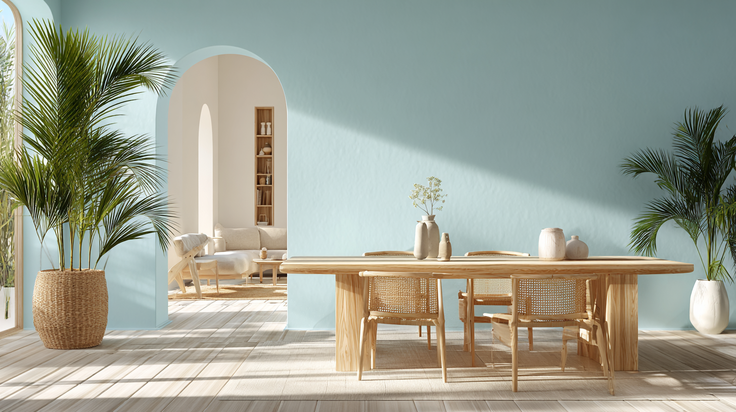 Salle à manger bleu ciel lumineuse en 2026