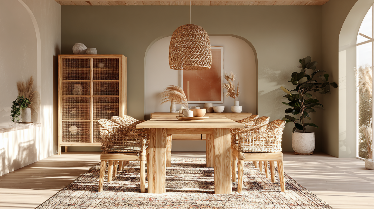 Salle à manger bohème chaleureuse en terracotta et rotin en 2026