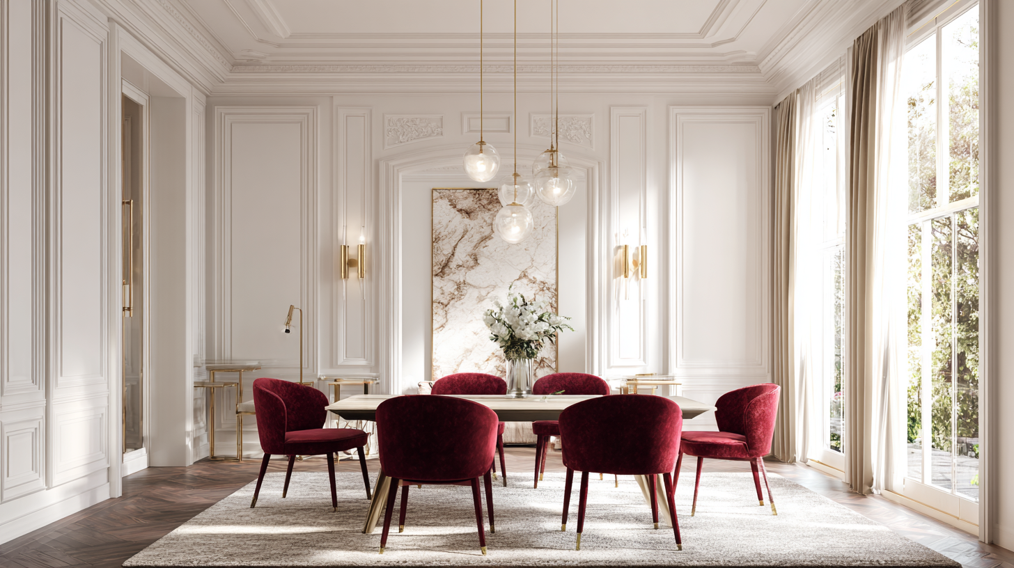 Salle à manger bordeaux glamour en 2026