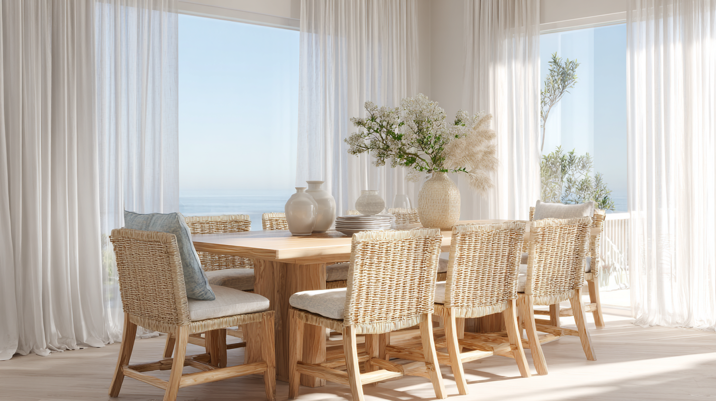 Salle à manger côtière lumineuse en bleu et blanc en 2026
