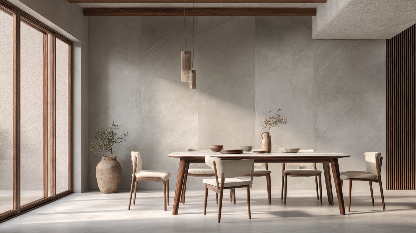 Salle à manger gris clair minimaliste et zen en 2026