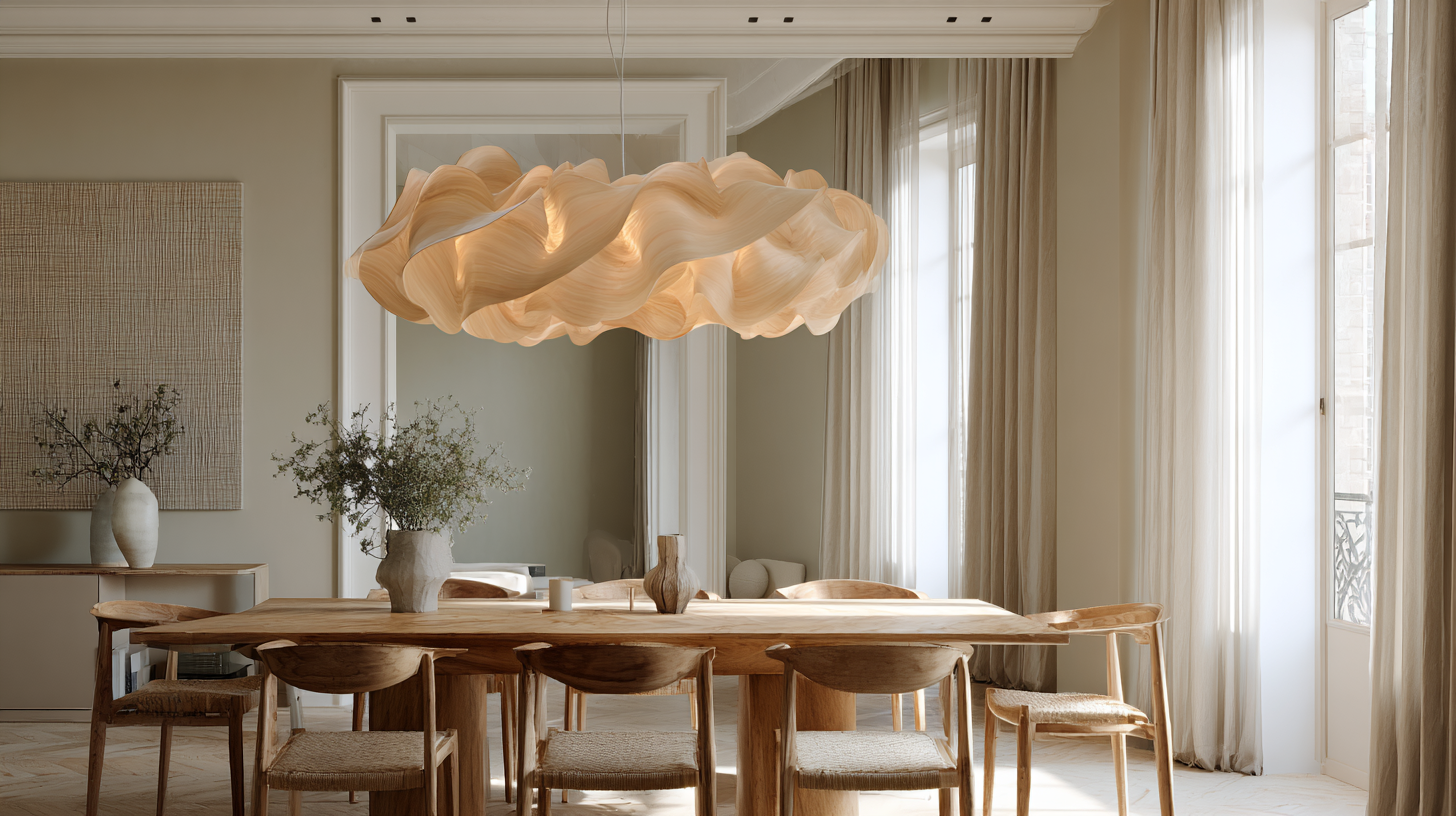 Suspension sculpturale au-dessus d'une table à manger en 2026